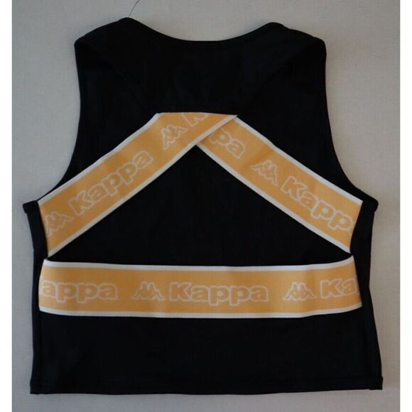 Kappa 331D22W Women's Sz S Black/Orange/White Logo Tape Erina Cropped Tank Top - Picture 2 of 6
